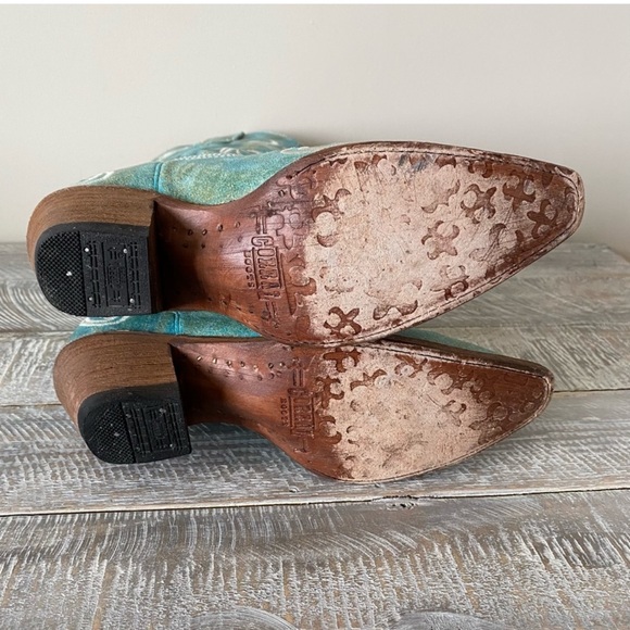 Corral-Turquoise Cortez/Cream Aged Leather Snip Toe Western Boots (Size:7.5) - Picture 9 of 11